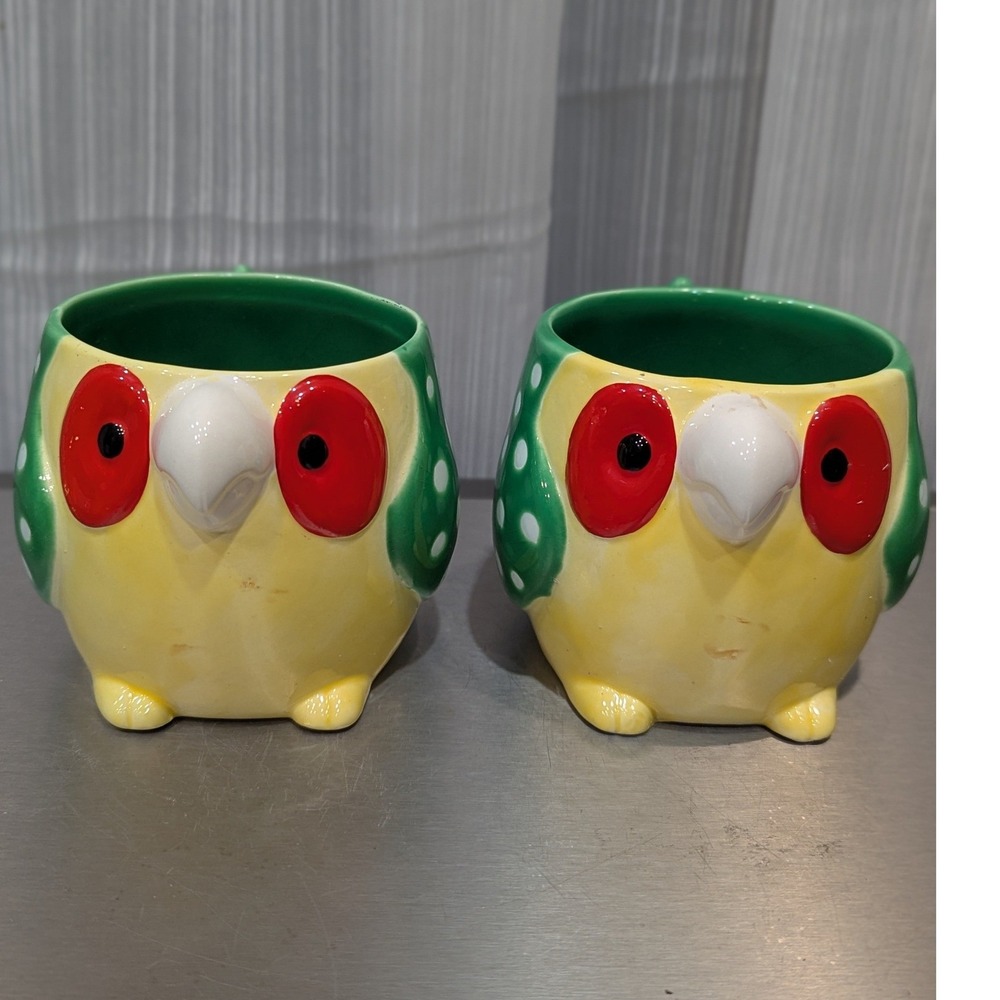 Fitz and Floyd Vintage 1979 Caribbean Parrot Mugs Set of‎ 2 Yellow Green FITCAPA